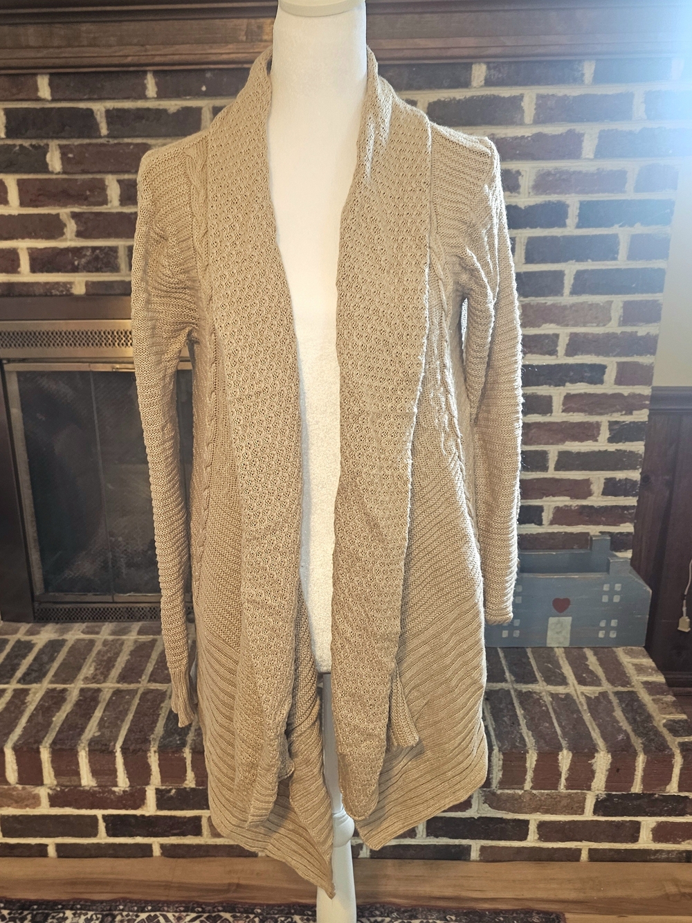 Cable & Gauge Tan Open-Front Cable Knit Cardigan